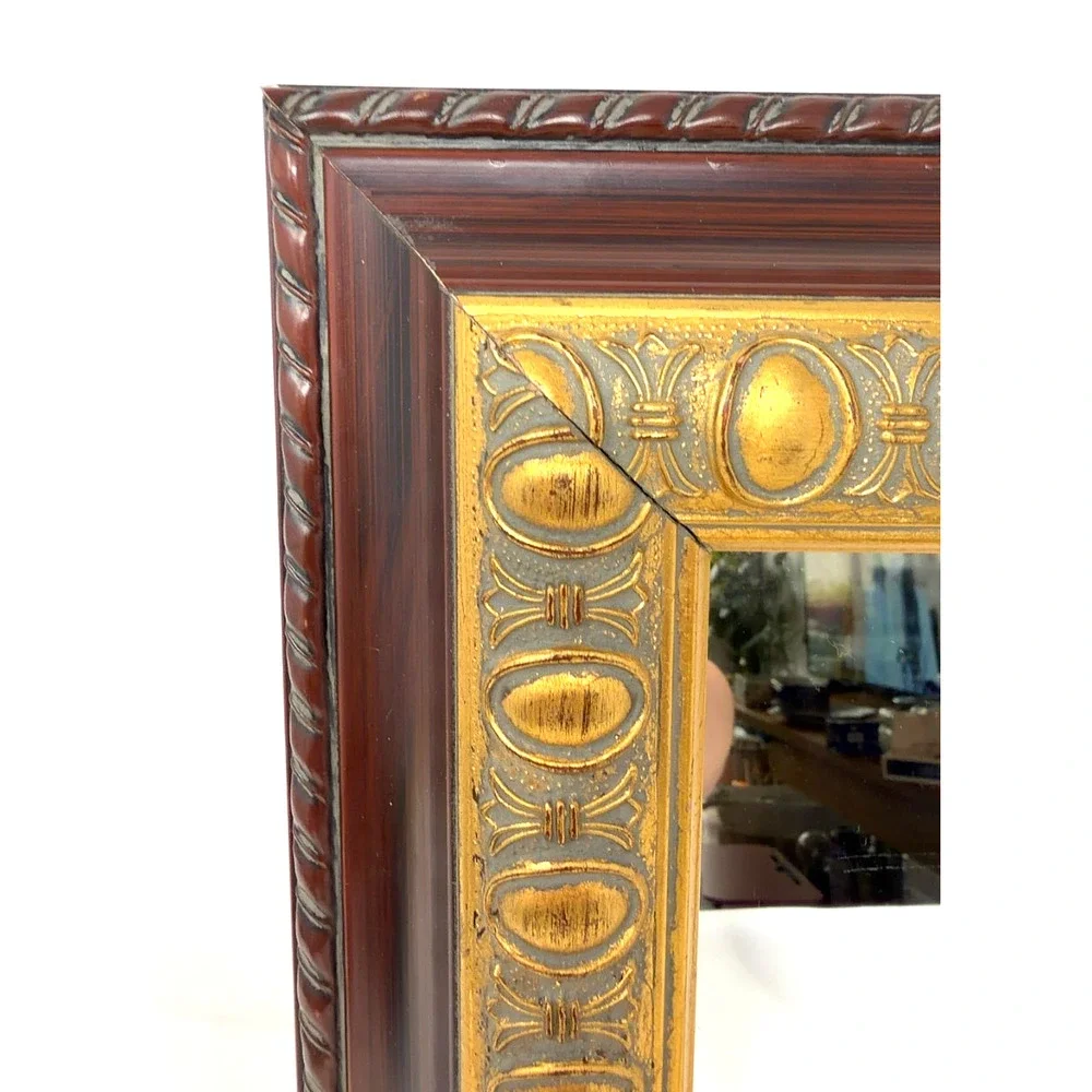 Vintage Wall Mirror Faux Wood Gilt Embossed Frame 12x10 Decorative